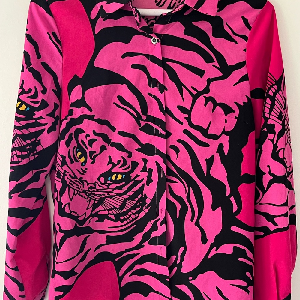 Vibrant Pink and Black Tiger Print Blouse